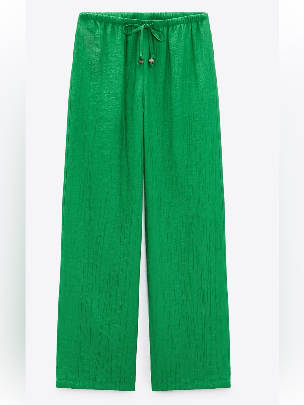 Zara Wrinkle Effect Extra Long Wide-Leg Drawstring PantsGreen
